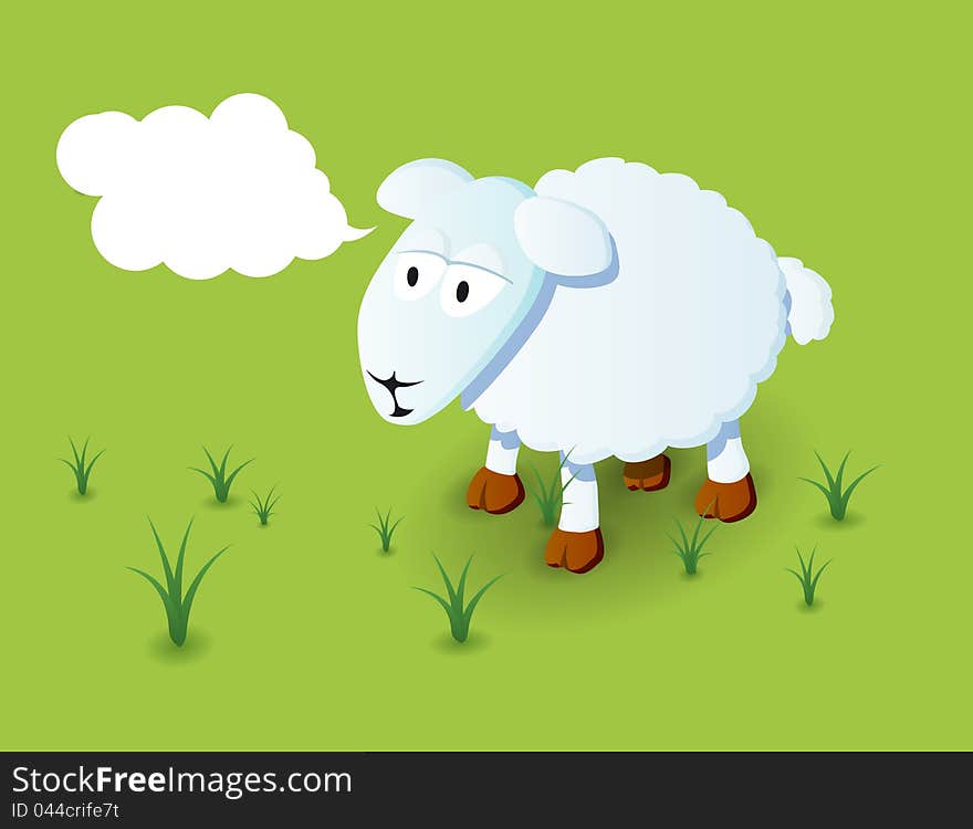 Cute white cartoon lamb on the green meadow. Cute white cartoon lamb on the green meadow