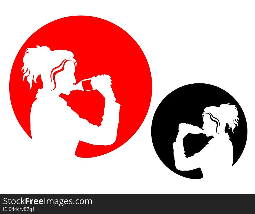 Pictogram - Woman drinking from a bottle. Pictogram - Woman drinking from a bottle