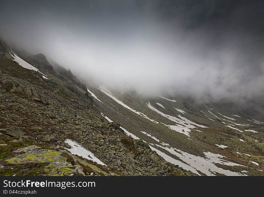 Dramatic storm cloud scenery in high mountains