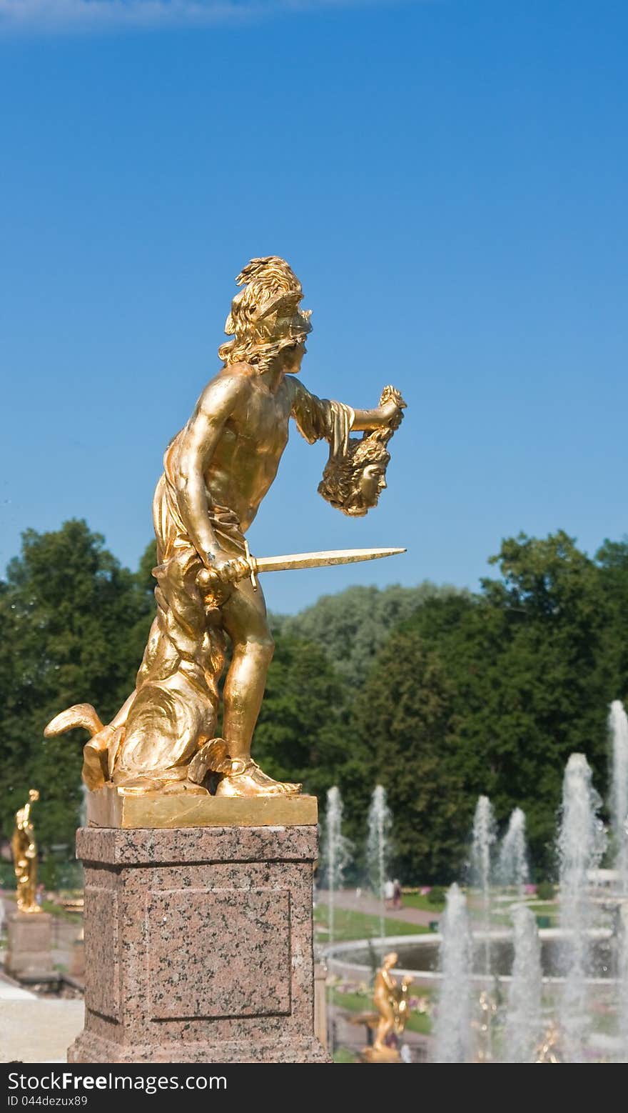 Peterhof, Grand Cascade, Perseus with the head of the Gorgon Medusa. Russia. Peterhof, Grand Cascade, Perseus with the head of the Gorgon Medusa. Russia