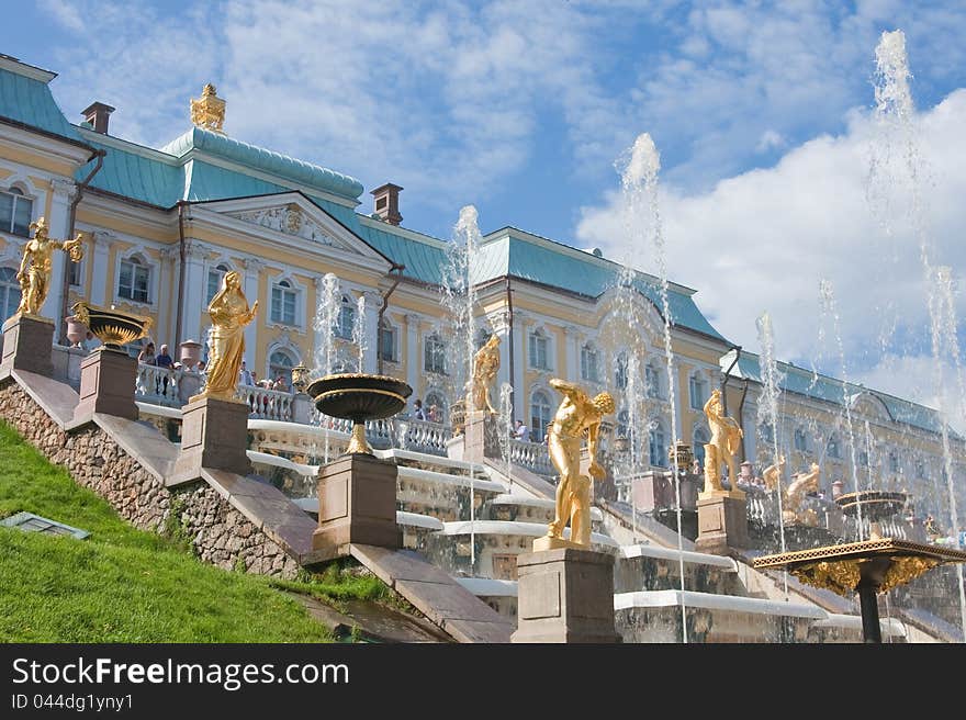 Grand Cascade In Pertergof,  Russia.