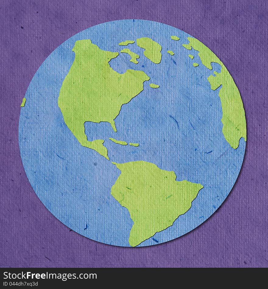 Isolate recycled paper earth on violet background