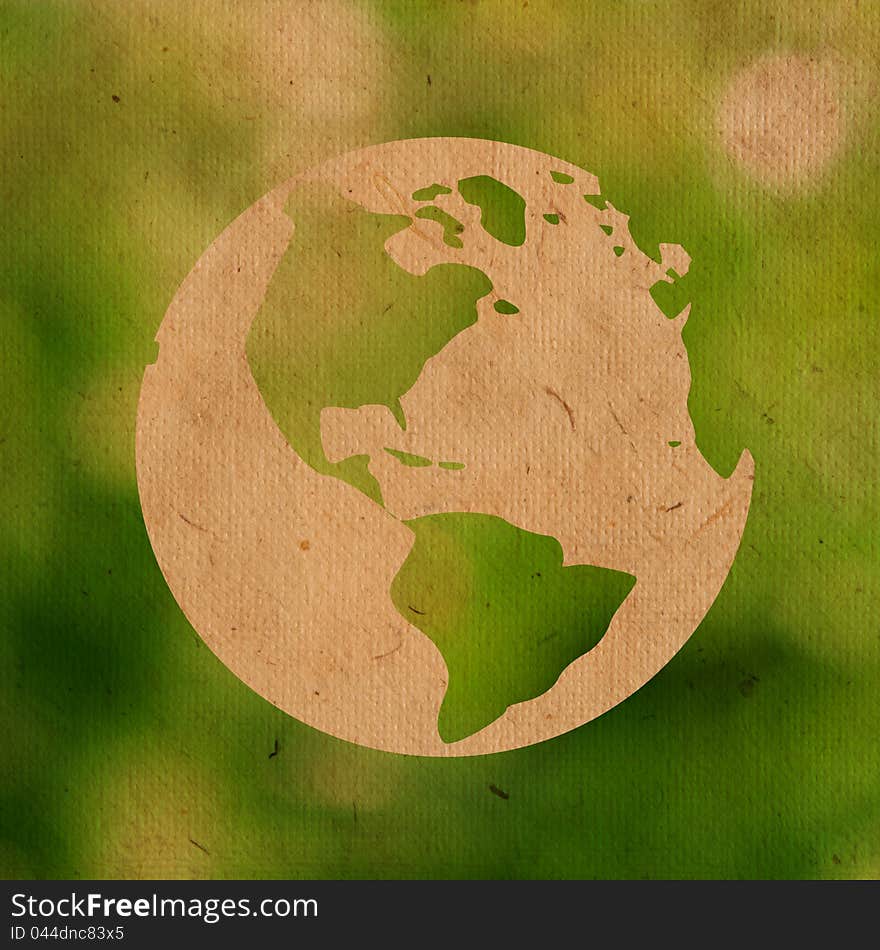 Isolate recycled paper earth on green background. Isolate recycled paper earth on green background