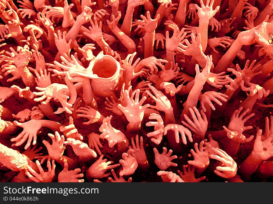 Hands sculpture frome hell red tone