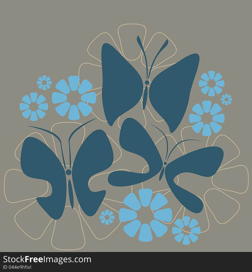 Fine background image with flowers and butterflies