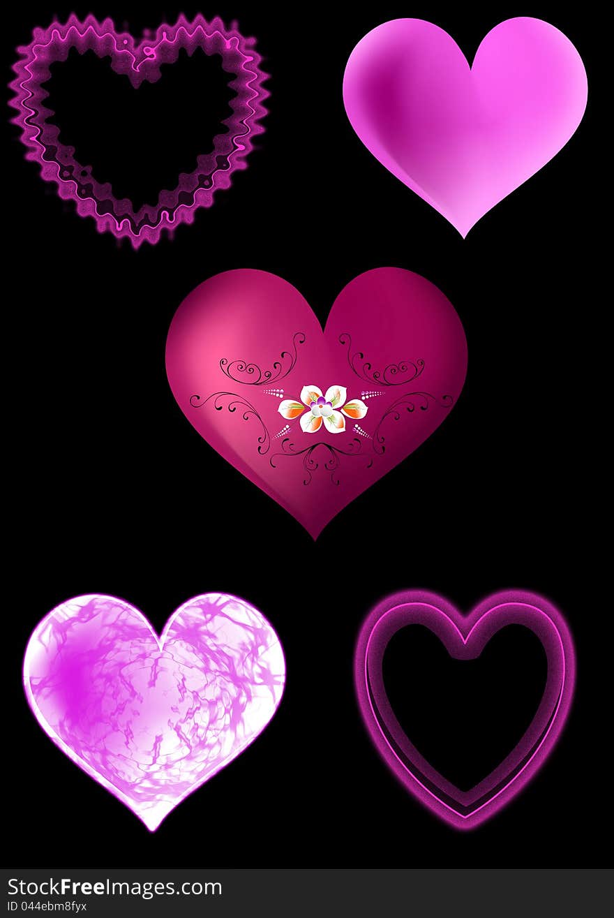 My illustration of five valentine´s hearts. My illustration of five valentine´s hearts