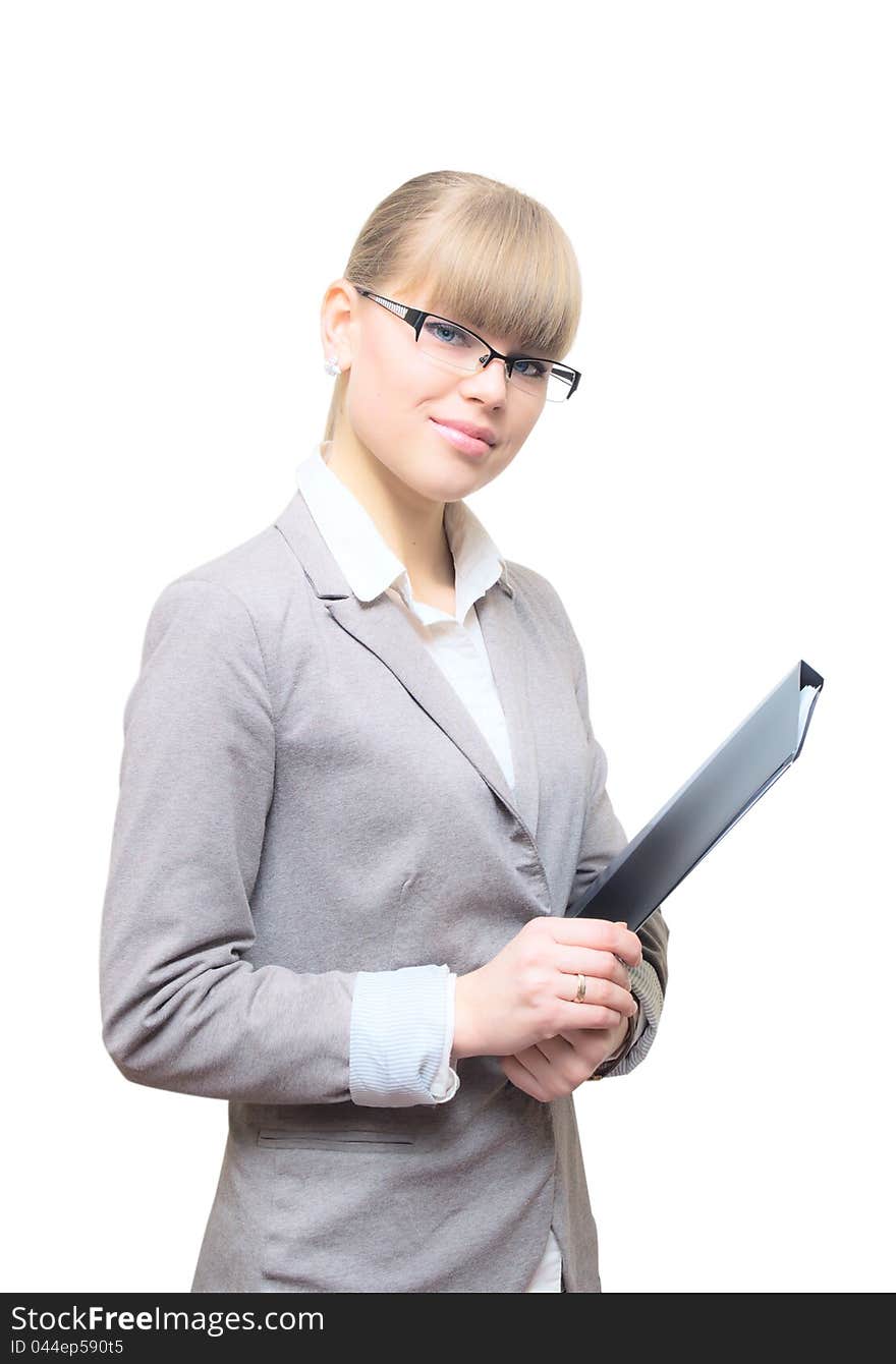 Beautiful Business woman in glasses holding folder. Beautiful Business woman in glasses holding folder