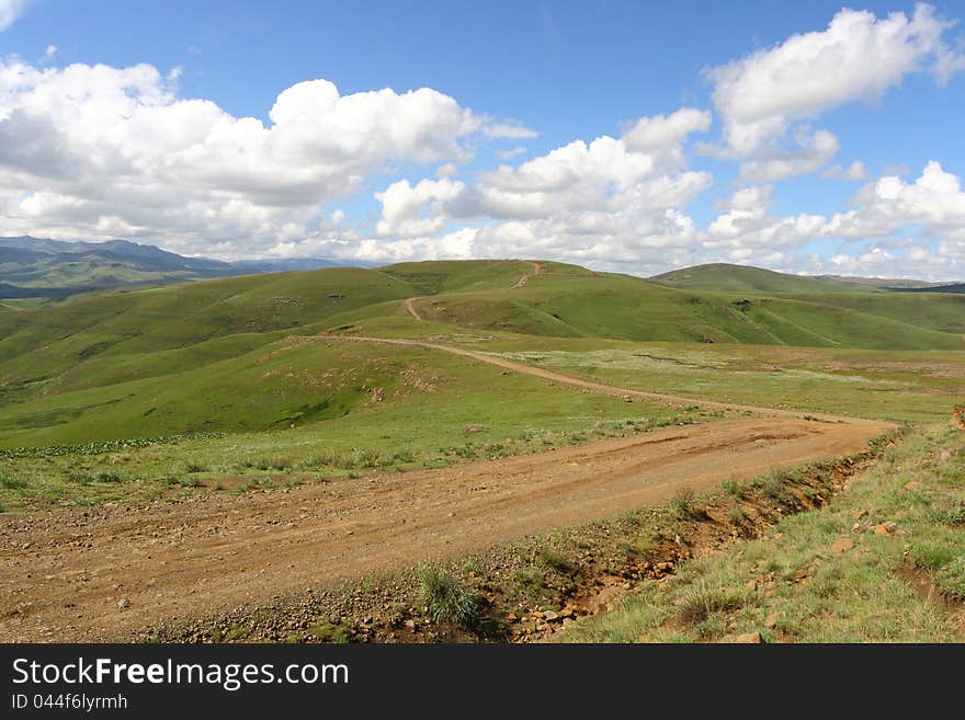 Gravel road in the Maluti Mountains in Lesotho. Gravel road in the Maluti Mountains in Lesotho