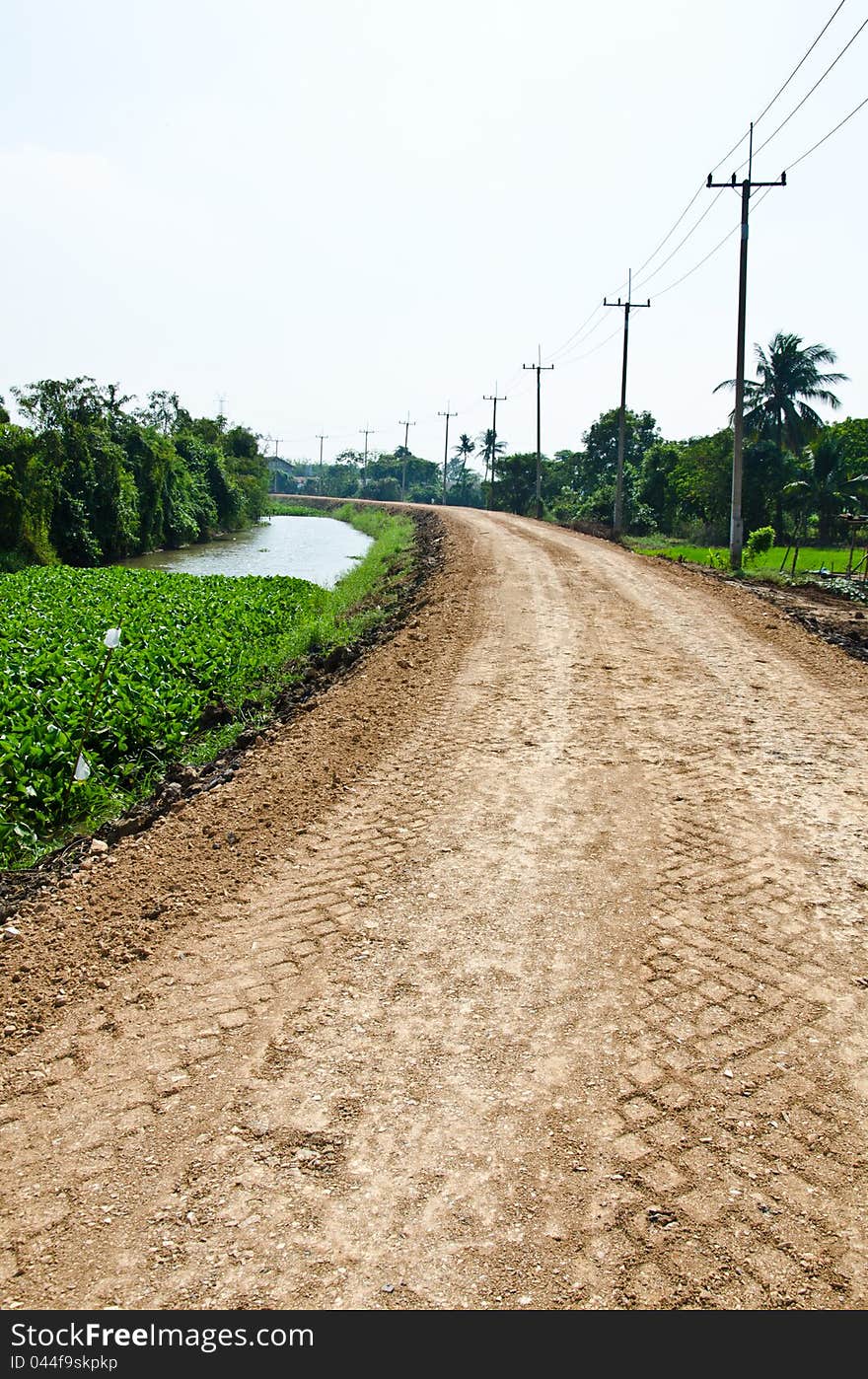 Gravel roads in rural areas of Thailand.