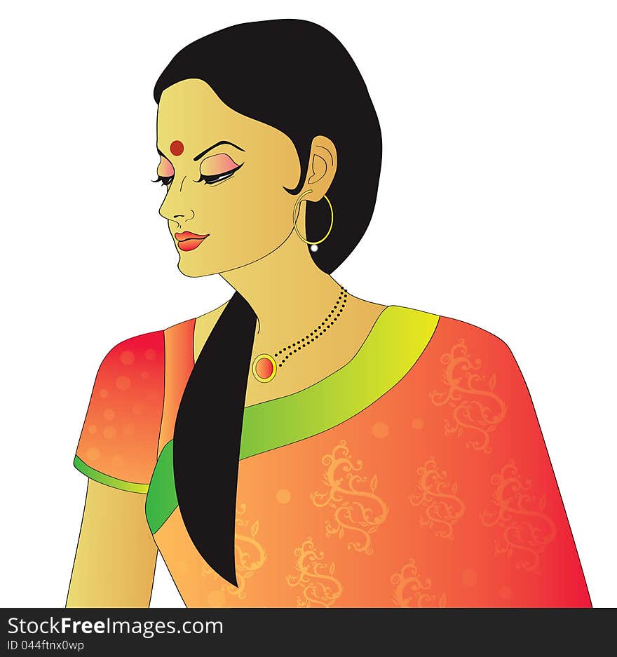 Illustration of a Indian woman wearing sari. Illustration of a Indian woman wearing sari