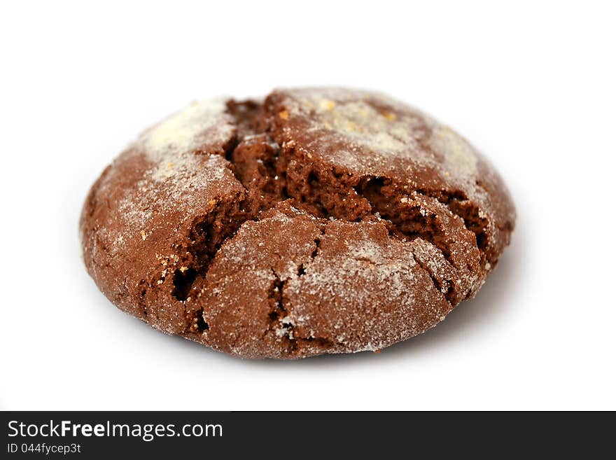 Round chocolate cookie isolated on white