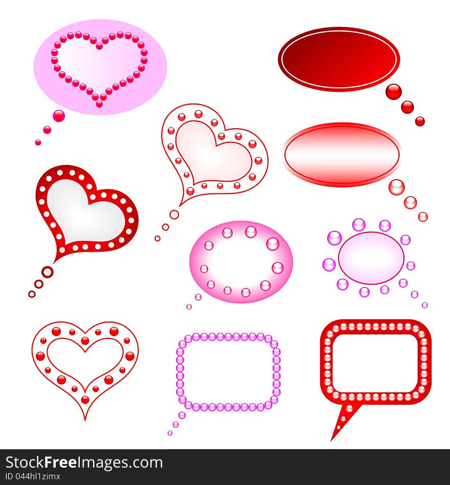 Set of romantic footnotes in the form of hearts, circles and rectangles