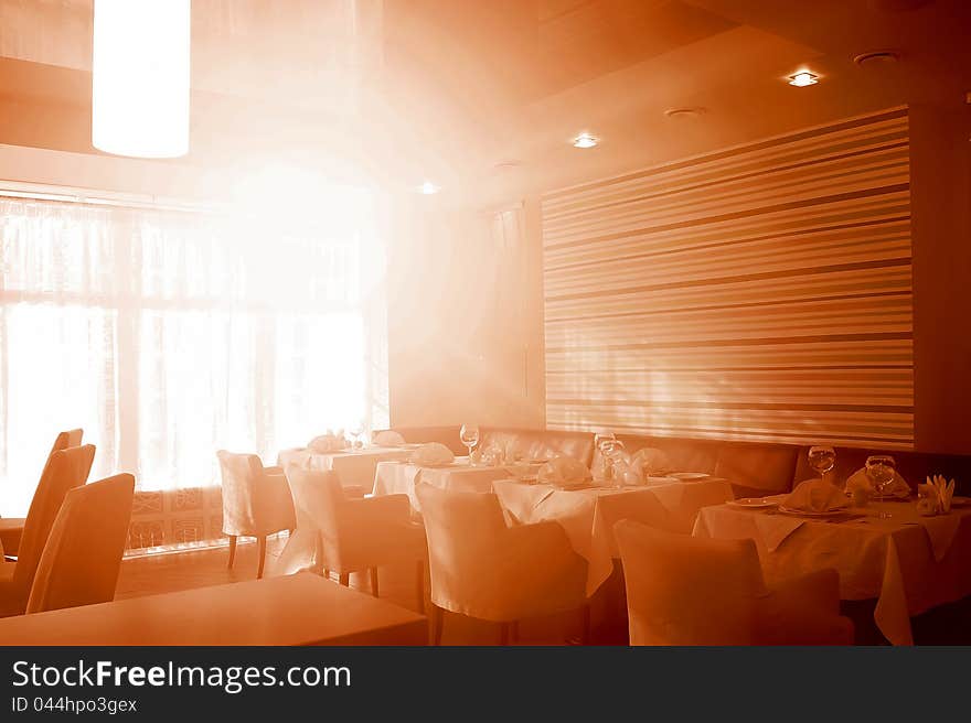 Pictures of the restaurant in a retro with bright backlighting. Pictures of the restaurant in a retro with bright backlighting