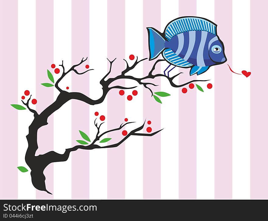 Fish Twitting on a Brunch. Vector Illustration. Fish Twitting on a Brunch. Vector Illustration