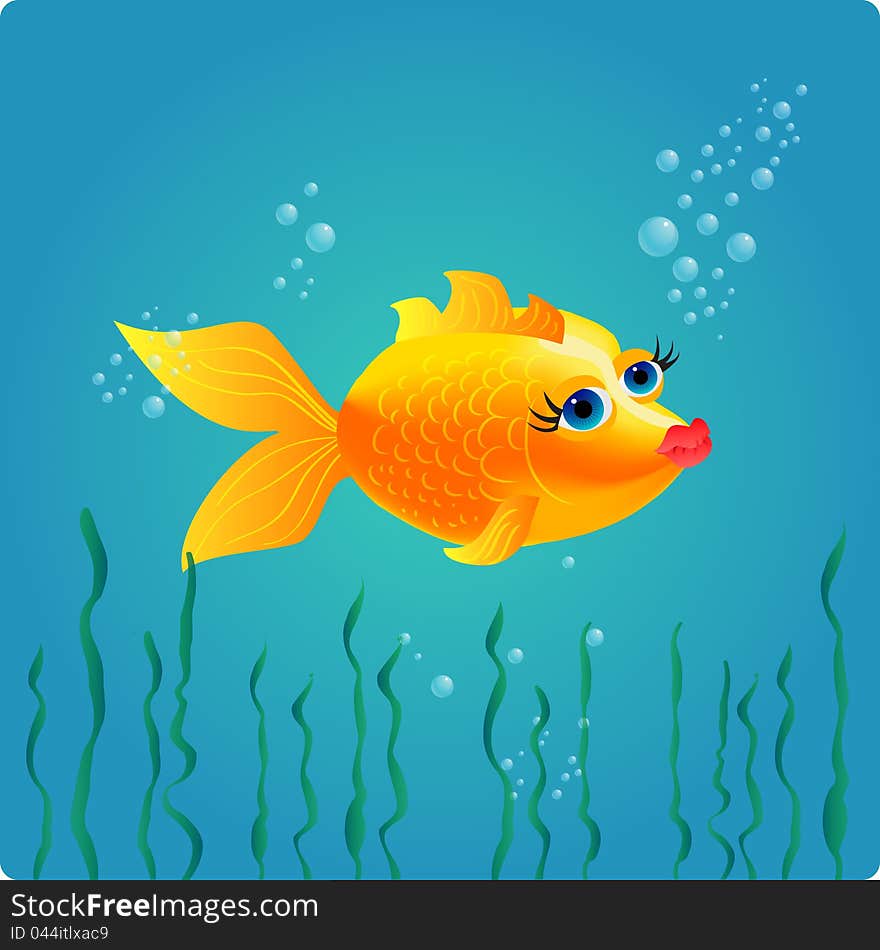 Funny goldfish in the sea made in vector - illustration. Funny goldfish in the sea made in vector - illustration