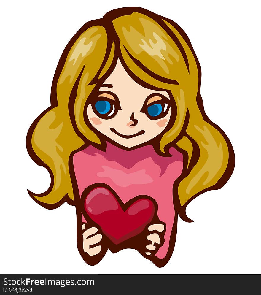 Girl Holds A Red Heart