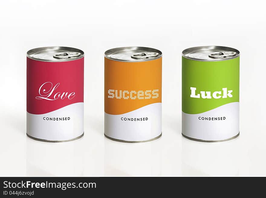 Fantasy cans with differents message on white background. Fantasy cans with differents message on white background