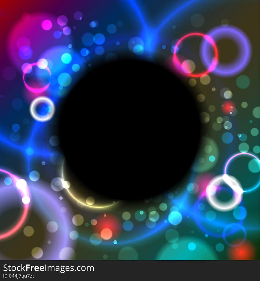 Abstract black circle over the light flares. May be used as a frame