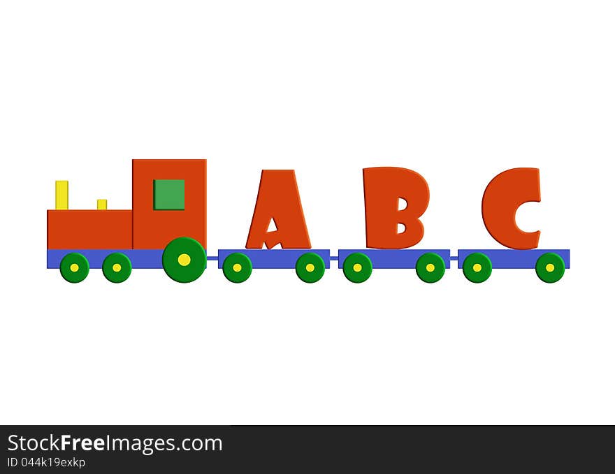 Alphabet train with ABC uppercase letters, locomotive and carriage.