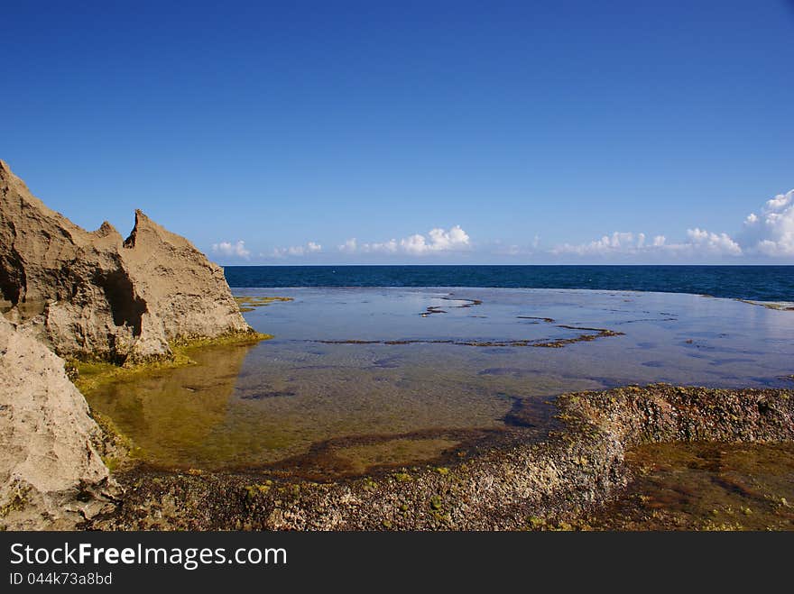 Water pool on lava rock. Water pool on lava rock