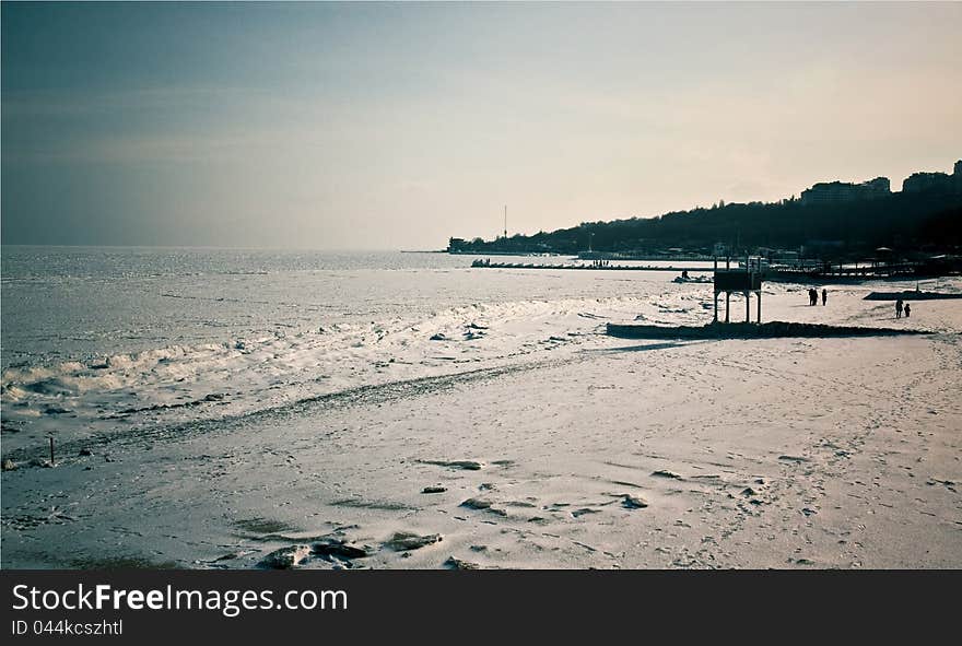 Odessa, cold winter, frozen beach