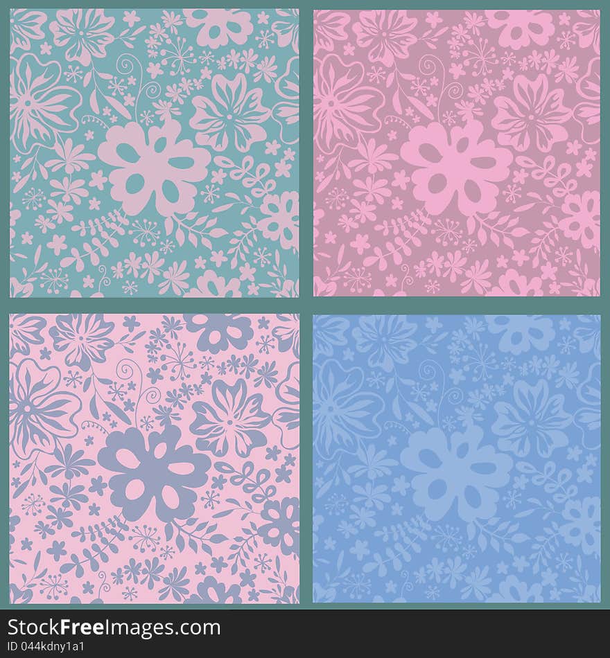 Collection of four floral seamless patterns in pastel tones. Vector illustration. Collection of four floral seamless patterns in pastel tones. Vector illustration