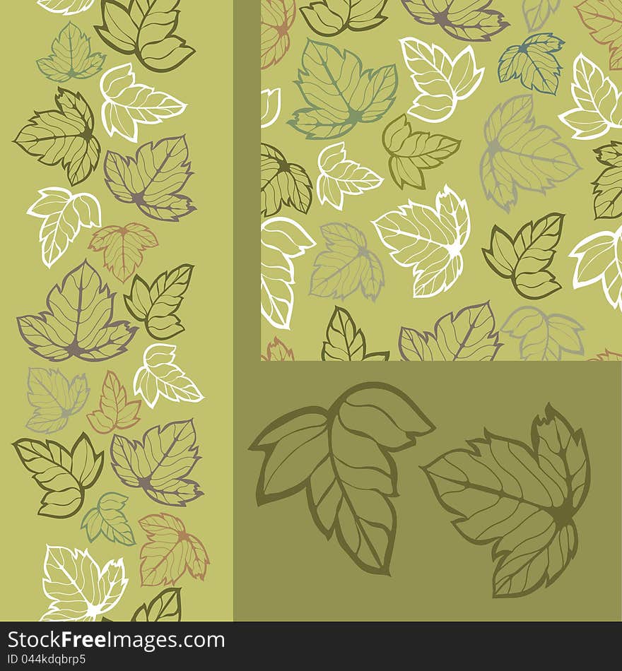 Green leaves seamless pattens set