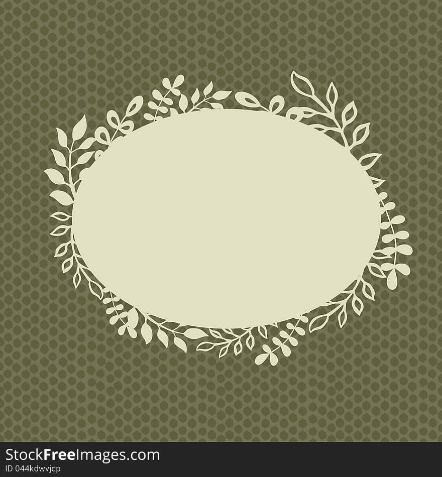 Retro floral vignette with hand drawn leaves and twigs. Vector illustration