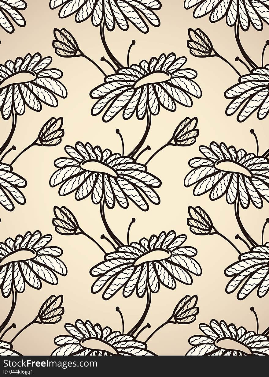 Seamless pattern with chamomiles