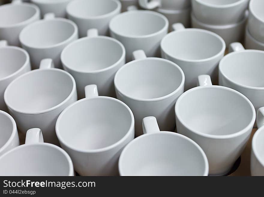 Image of Many white coffee mugs