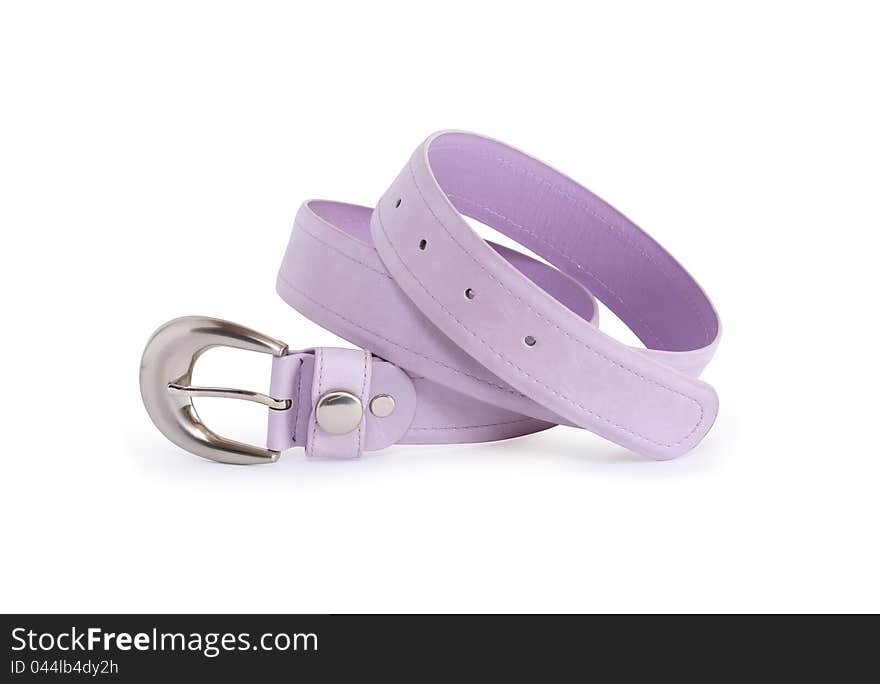 Purple leather belt on white background. with clipping path. Purple leather belt on white background. with clipping path