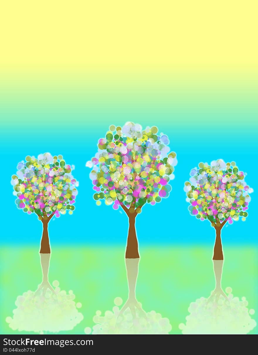 An image of 3 abstract trees on an abstract background. An image of 3 abstract trees on an abstract background.