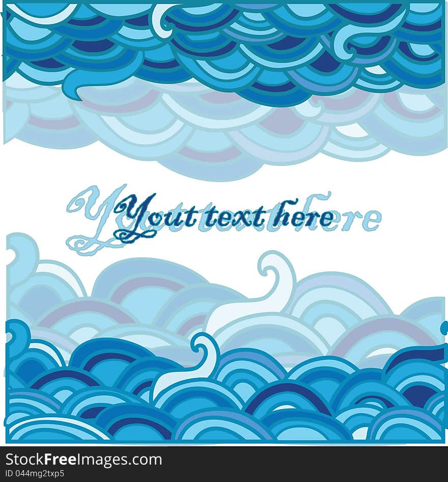 Cartoon blue sea background with waves and place for text. Cartoon blue sea background with waves and place for text