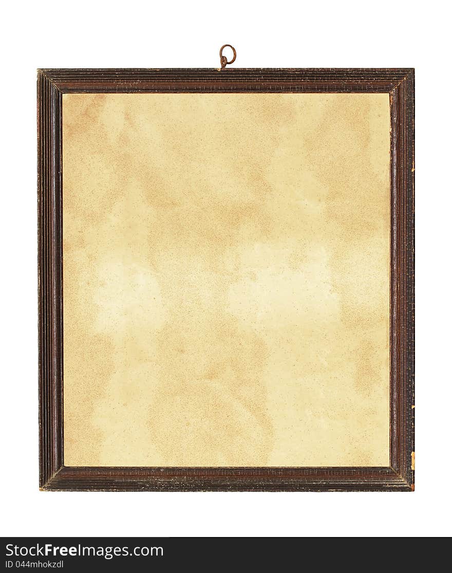 Old wooden picture frame with old paper