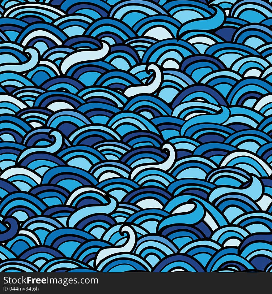 Seamless sea pattern with waves and curls.