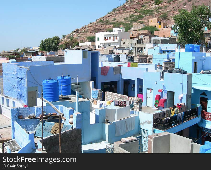 Details of traditional architecture and the Mehrangarh Fort in the Blue City of Jodhpur in the state of Rajasthan, India. Details of traditional architecture and the Mehrangarh Fort in the Blue City of Jodhpur in the state of Rajasthan, India.