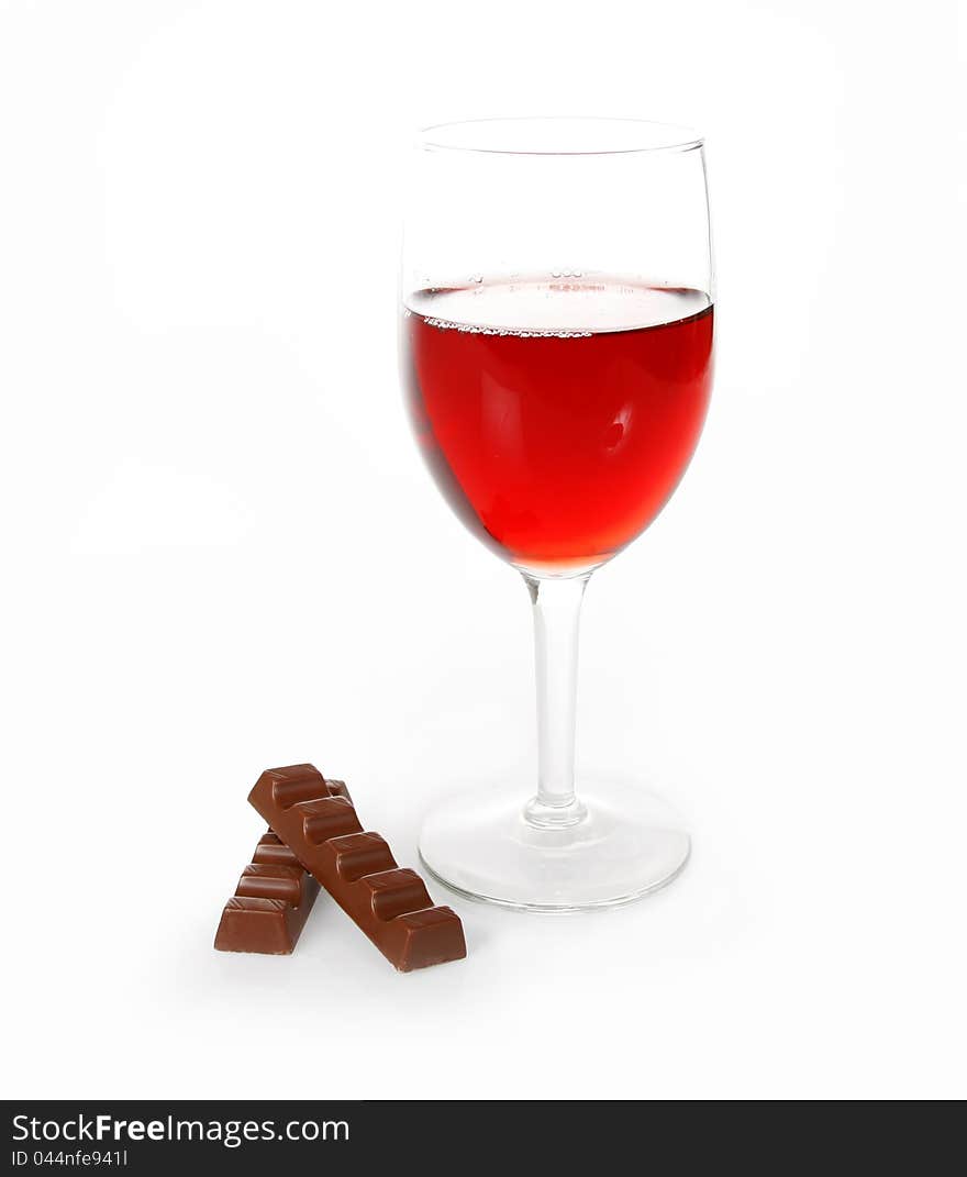 Glass of red wine on white background