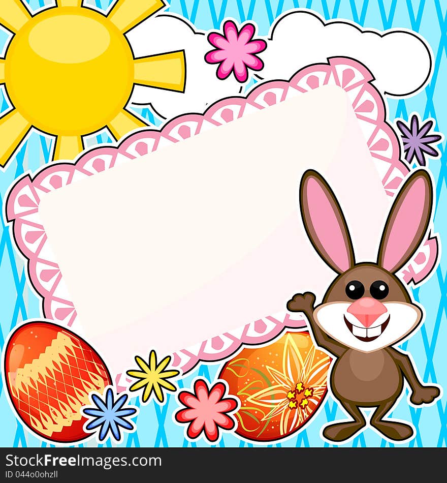 Easter scrapbook background with colorful eggs and bunny. Easter scrapbook background with colorful eggs and bunny