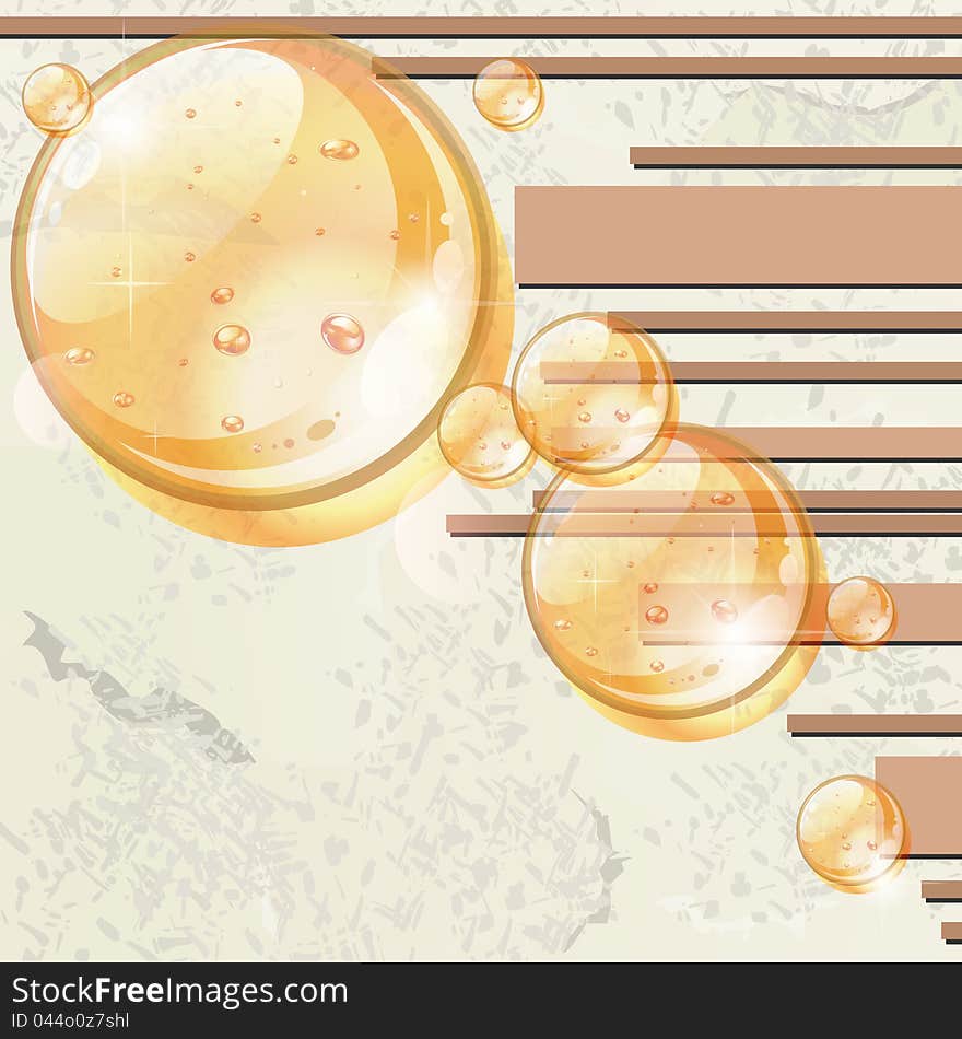 Old grungy paper with beige stripes and transparent yellow globes. Old grungy paper with beige stripes and transparent yellow globes