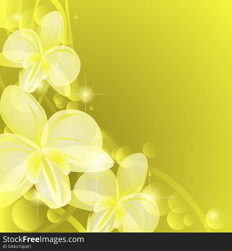 Yellow and green background with transparent orchids. Yellow and green background with transparent orchids