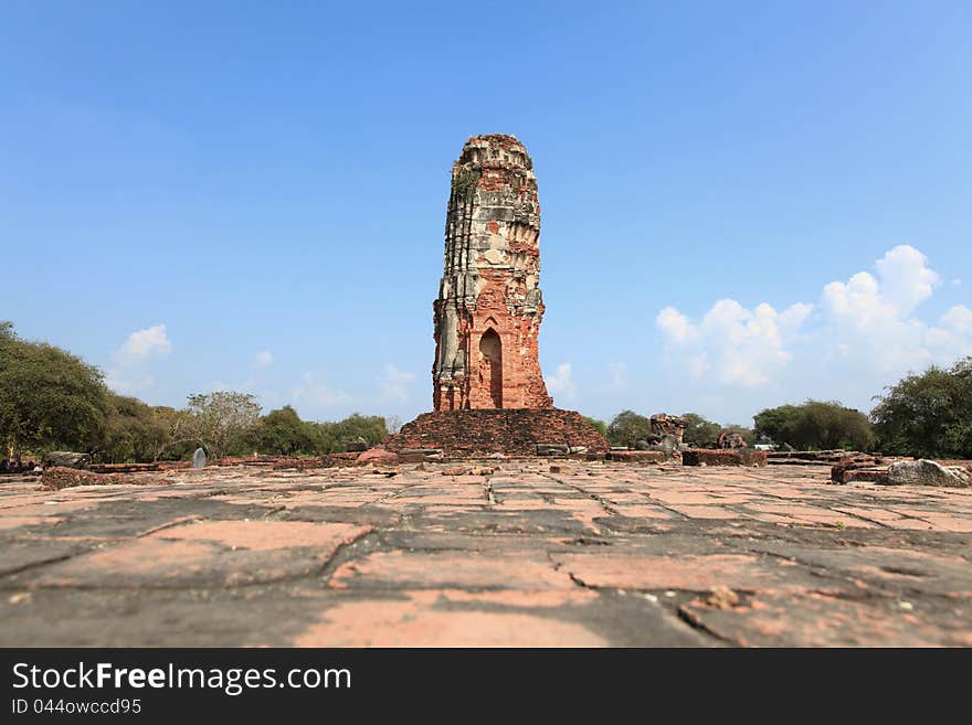 Ruin of Temple pagoda brick in Thailand