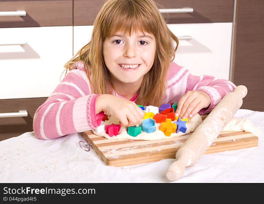 Little girl in the kitchen,home made