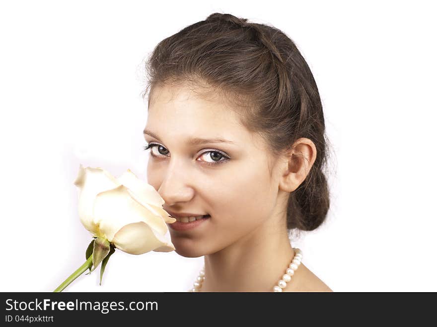 Young beautiful woman with rose