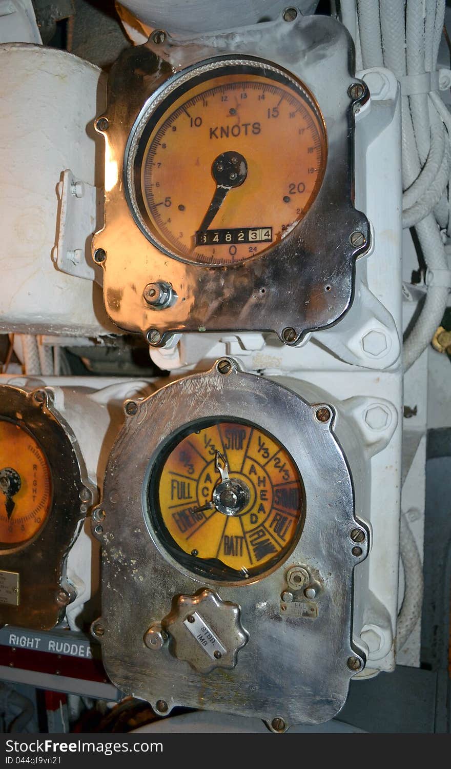 The USS Batfish is a Balao-class submarine that sank nine Japanese ships during the Second World War. The ship is located at the Muskogee War Memorial Park in Muskogee, Oklahoma. Pictured are dials in the ship's interior.