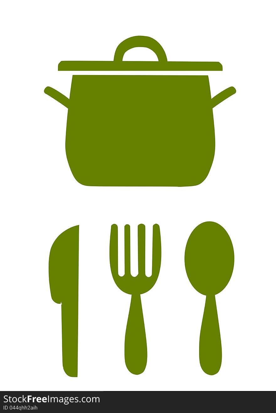 Simple kitchen symbols, green illustration - . Simple kitchen symbols, green illustration - .