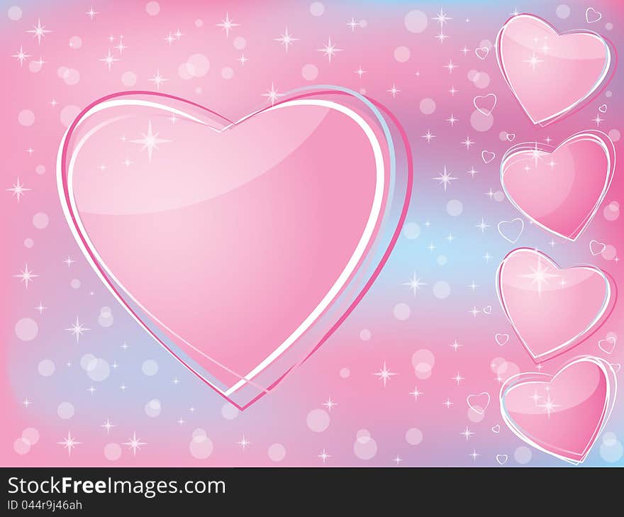 Valentine's Day romantic background for the card with a tender pink hearts. Five nice shine on the hearts of pink and blue background. Valentine's Day romantic background for the card with a tender pink hearts. Five nice shine on the hearts of pink and blue background.