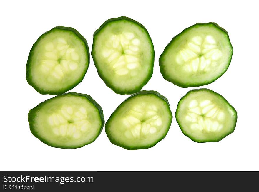 Sliced cucumber, isolated on white background