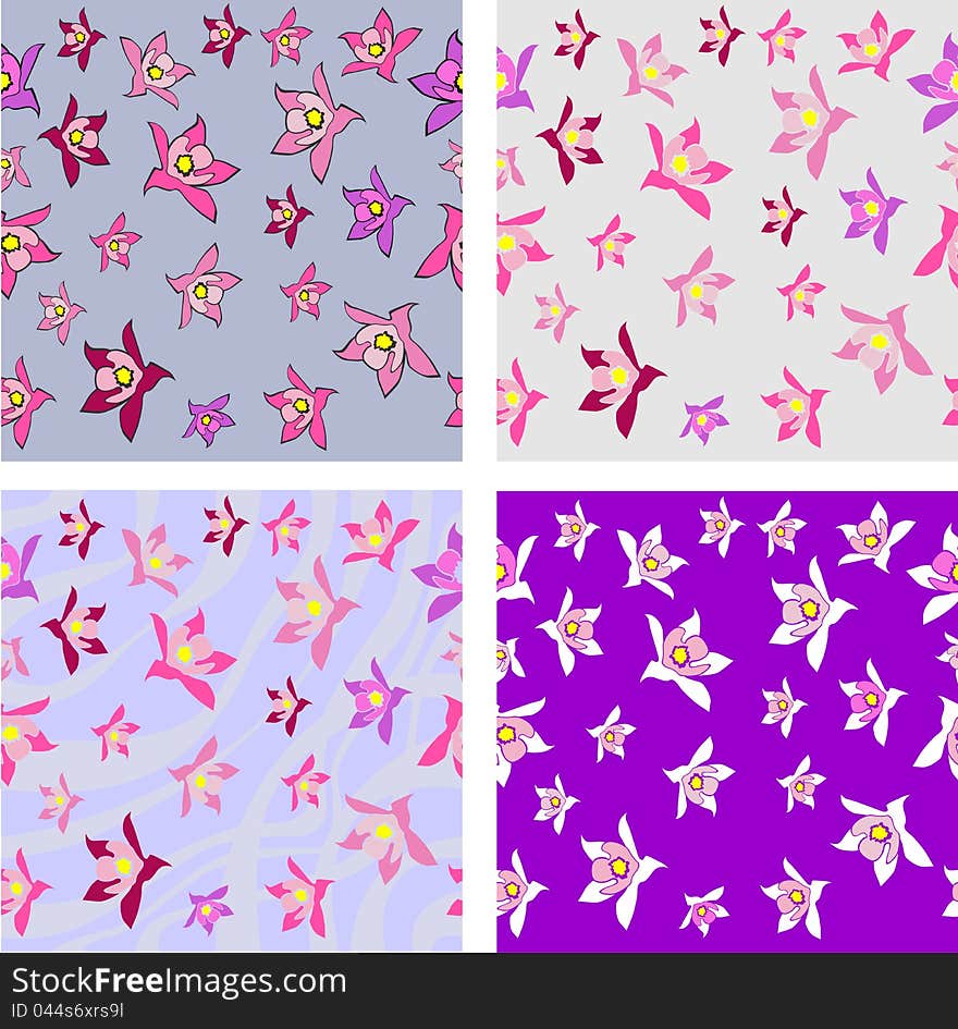 Aquilegia Flower Seamless Texture. Four variations