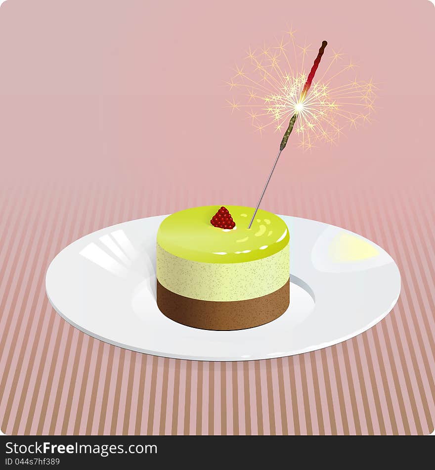 A smal birthday cake with sparkler &#x28;vector illustration&#x29;