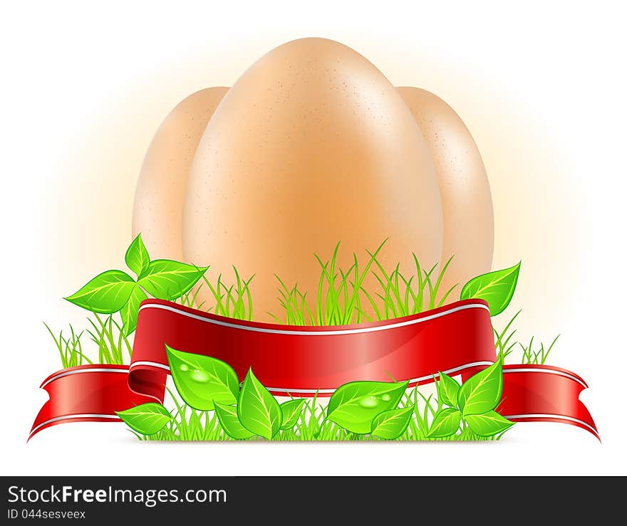 Eggs with ribbon on grass